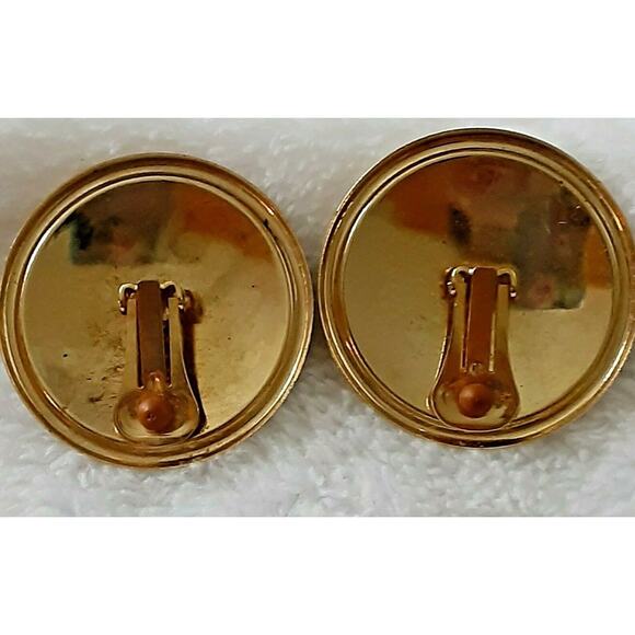 🌈 Vintage Swirl Enamel Earrings 💜 Clip-On Statement Retro Gold Tone - Picture 7 of 12